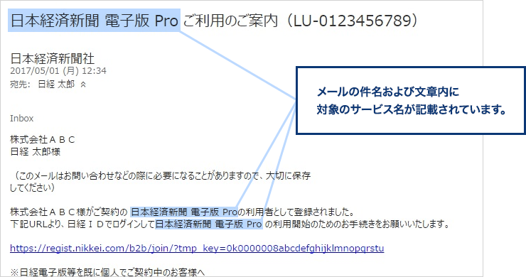 トライアル利用の場合は、メール件名にその旨が記載されています。